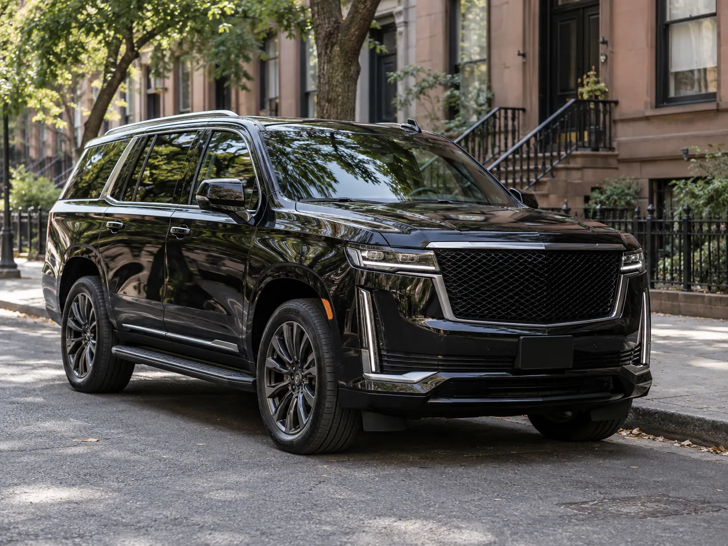 Illustrative black luxury SUV parked on a Brooklyn street